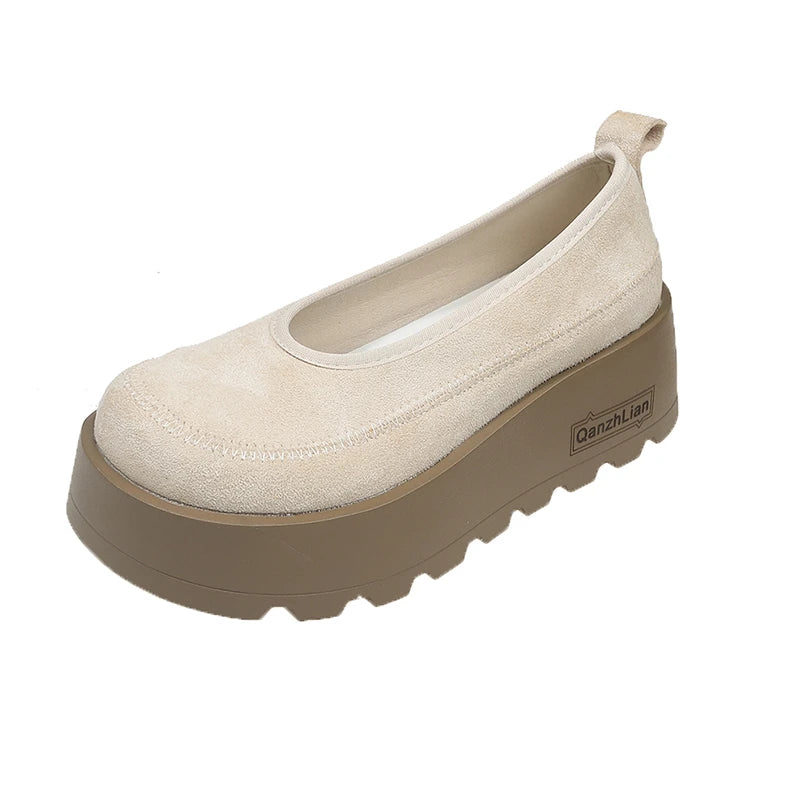Aphixta 2025 New Suede Platform Shallow Woman Shoes Yellow Loafers Spring Woman Fashion Shoes Concise Chunky Heel Shoes Woman