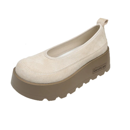 Aphixta 2025 New Suede Platform Shallow Woman Shoes Yellow Loafers Spring Woman Fashion Shoes Concise Chunky Heel Shoes Woman