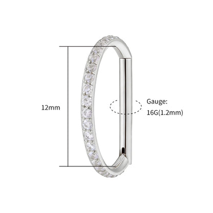 Right Grand ASTM F136 Titanium D Shape Nose Clicker with Full CZ 16G Hinged Segment Hoop Conch Helix Ear Piercing Body Jewelry