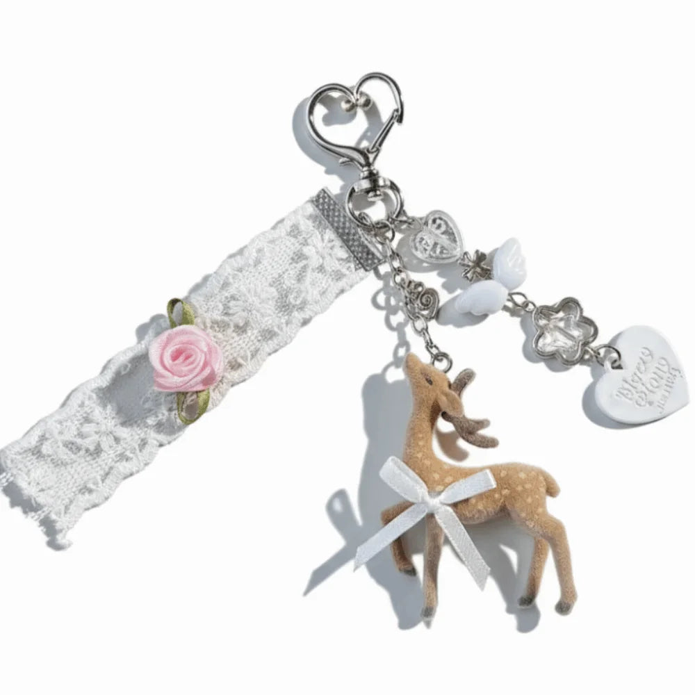 Cute Portable Deer Keychain 11.5cm Length Korean Style DIY Bead Case Handmade Bag Pendant