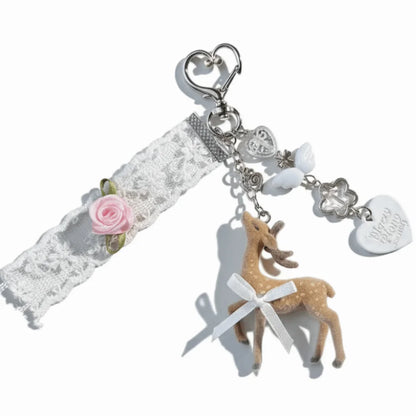 Cute Portable Deer Keychain 11.5cm Length Korean Style DIY Bead Case Handmade Bag Pendant