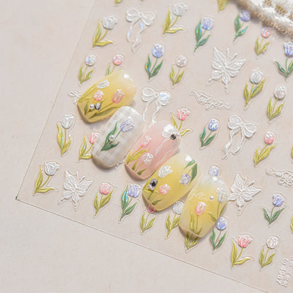 Red Butterfly 5D Nail Sticker Nail Art Decoration Spring Flowers Nail Art Decal Relief Sticker Press on Nails