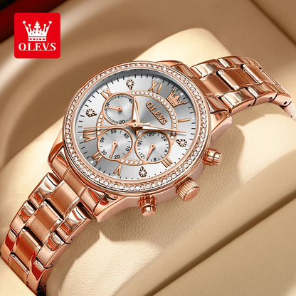 OLEVS TY715 Watches For Woman Original Quartz Wristwatch Waterproof Luminous Stainless Steel Multifunctional Ladies Watch Gift