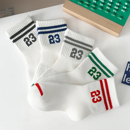 5 Pairs of Children's Socks, Thin Breathable Mesh Socks for Summer, Fashionable Sports Socks for Spring and Autumn, Student Sock