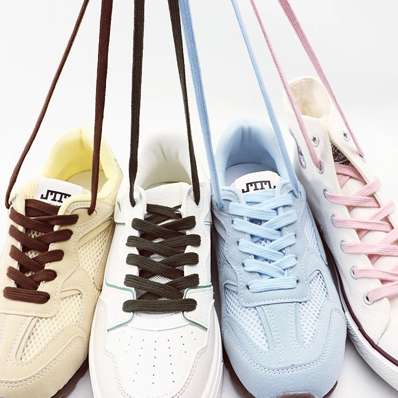 1Pair/3Pair Classic Solid-Color Flat Laces Premium Cotton Casual Shoelaces Sneaker 0.8cm Width Shoelace Length 100/120/140/160cm