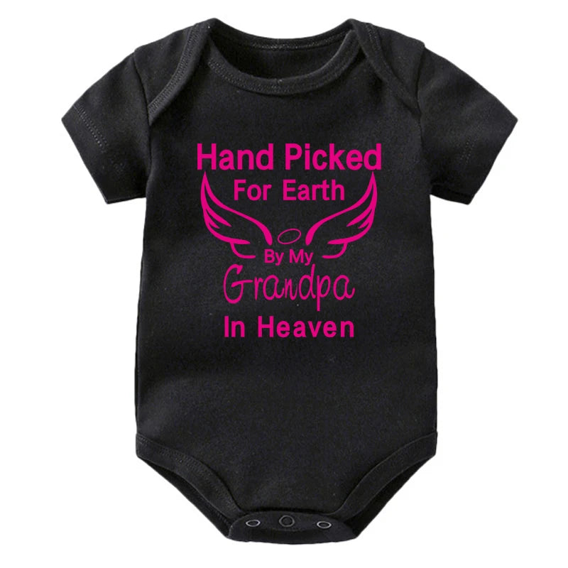 Hand Picked for Earth By My Grandpa/grandma In Heaven Baby Bodysuit Romper Summer Short Sleeve Jumpsuit Ropa