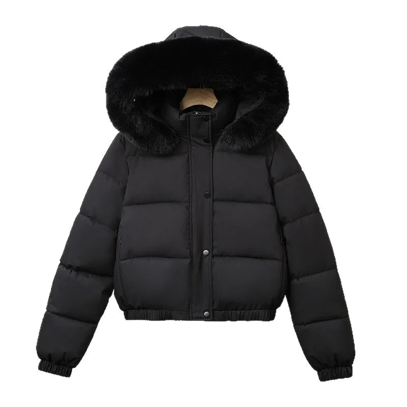 Short Coats Women Parkas Hooded Fur Collar Jackets Thick Warm Y2k Streetwear Elegant Jacket Work Coat Autumn Winter 2025