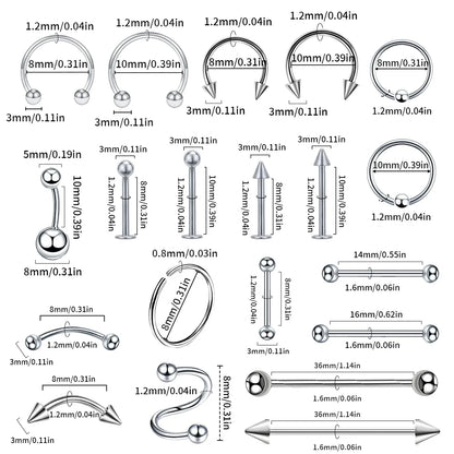 100Pcs Lot Surgical Steel Nose Ring Hoop Nostril Piercing Septum Ring Horseshoe Fake Nose Ring Set Body Jewelry