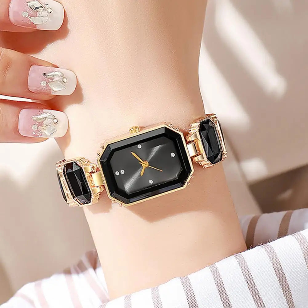 Ladies Bracelet Quartz Watch Sparkling Rhinestone Rectangular Dial Watch Faux Diamond Bracelet Wristwatch For Jewelry Timepiece