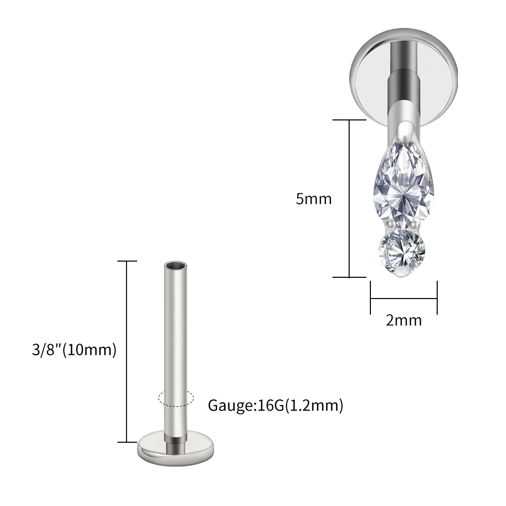 Right Grand ASTM F136 Titanium Teardrop Opal Cartilage Earring 16G Tiny Round CZ Forward Helix Labret Stud Piercing Jewelry