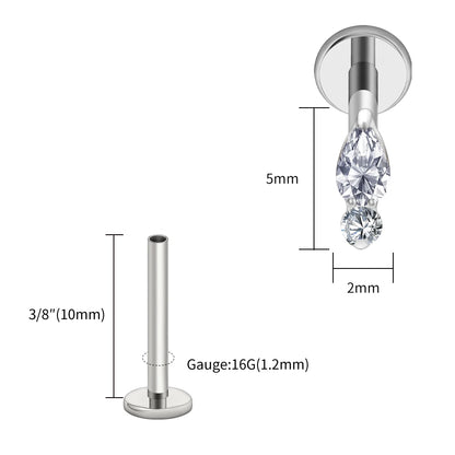 Right Grand ASTM F136 Titanium Teardrop Opal Cartilage Earring 16G Tiny Round CZ Forward Helix Labret Stud Piercing Jewelry