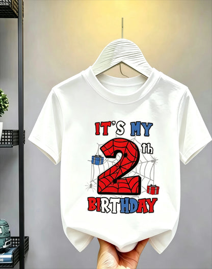 1-10 Years Birthday Spiderweb Gift Hero Print Cotton Short-Sleeve T-Shirt, Suitable for Boys and Girls Daily Wear