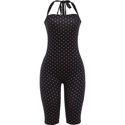 Kliou Sexy Off Shoulder Playsuits Woman Polka Dot Print Bandage Halter Backless Skinny Peach Hip Hot Girls Street Fashion Romper