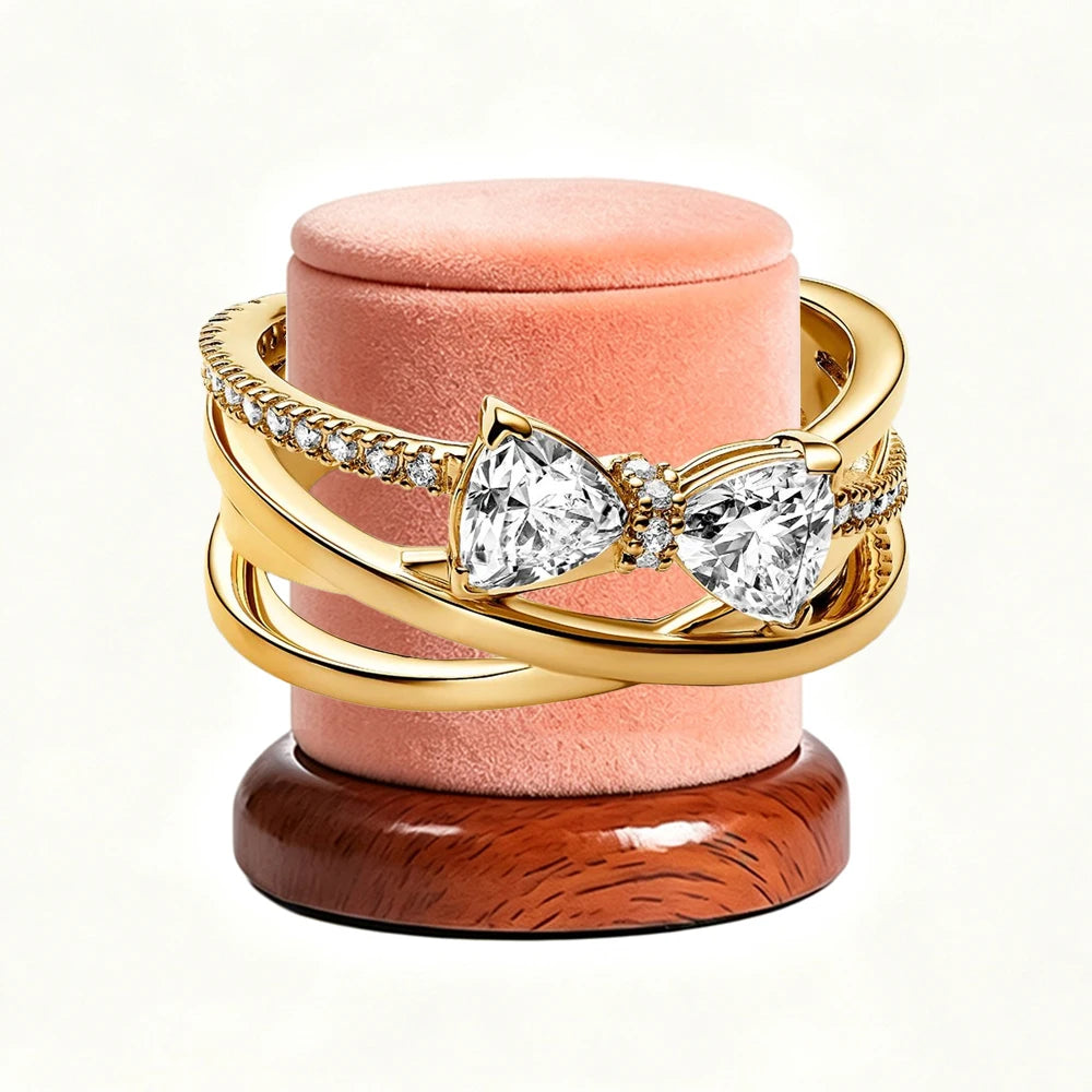 New 925 Silver Sparkling Double Heart Blue Pear Blossom Ice Pillar High Princess Crown Ring Fashion DIY Charm Jewelry