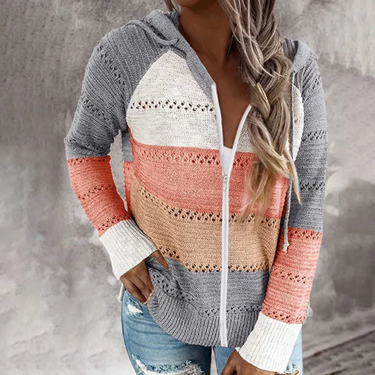 Customizable Casual Knitted Zipper Hoody Hoodie For Women