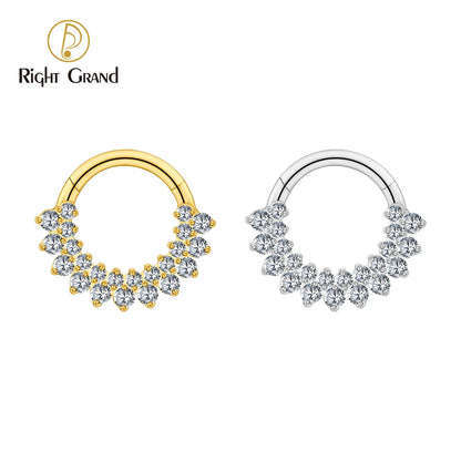 Right Grand ASTM F136 Titanium CZ Hinged Clicker Segment Hoop Ring 16G Daith Helix Cartilage Earring Septum Piercing Jewelry
