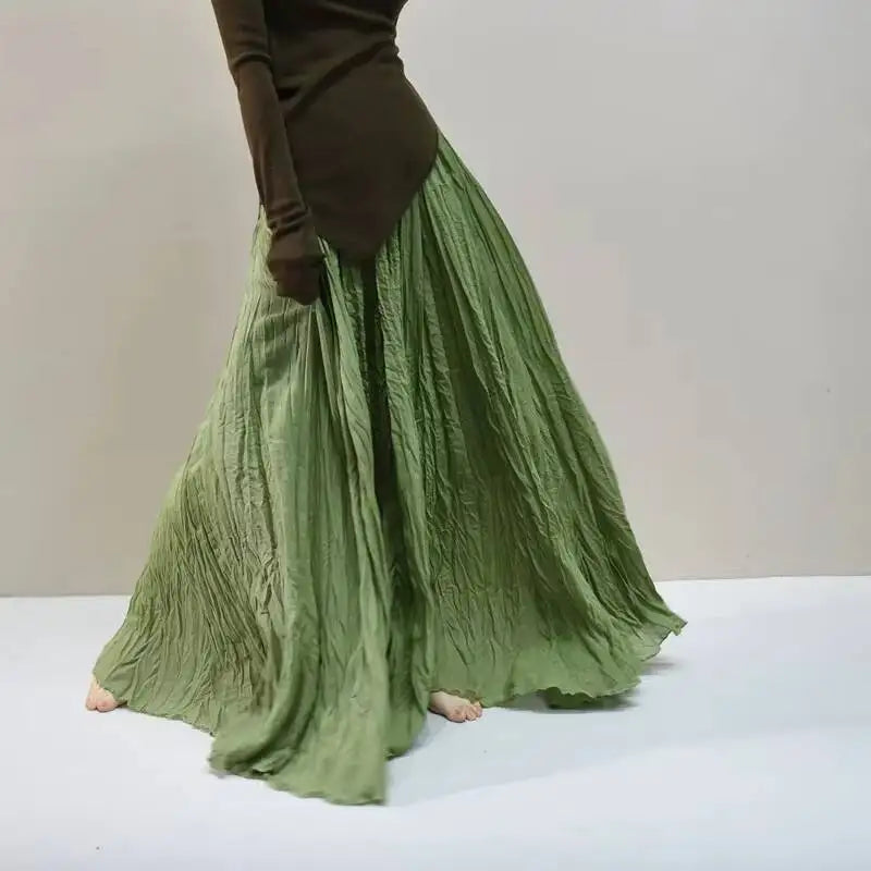 Pleated Long Skirts Women 2026 Spring Summer Fashion Loose Casual Elegant Maxi Skirt