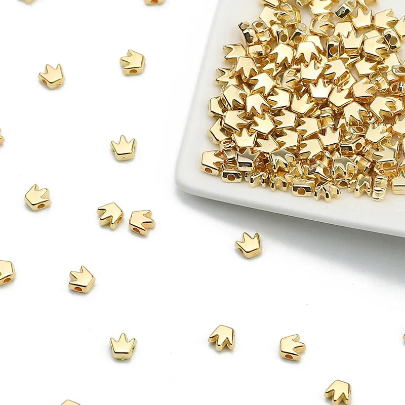 100-400pcs Gold Color Beads 4mm 6mm CCB Cube Crown Heart Pendant Star Spacer Loose Beads for Love Jewelry Making Bracelets DIY S
