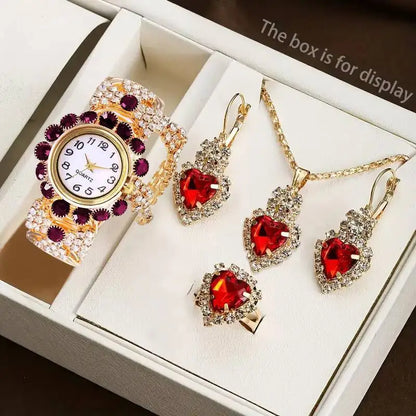 5PCS/Set Luxury Rhinestone Women Watches Fashion Adjustable Bangle Quartz Wristwatch Jewelry Set Relogio Feminino（Without Box）