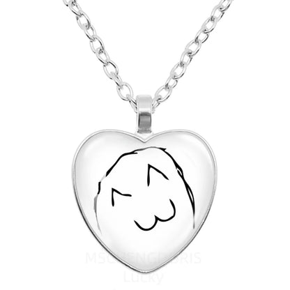 Rage Comic Necklace Derp Face Trollface Funny Meme Cartoon Glass Heart Shape Pendant Chain Necklace Charm Jewelry Collect Gift