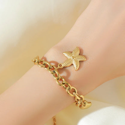 EILIECK 316L Stainless Steel Gold Color Starfish Moon Star Charm Bracelet For Women New Trendy Wrist Chain Jewelry Gift Party