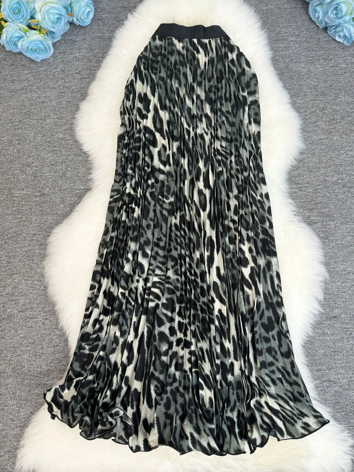 Polka Dot Print High Elegant A-line Pleated Long Skirt For Women 2025 Spring autumn Office Lady Casual Leopard Skirts