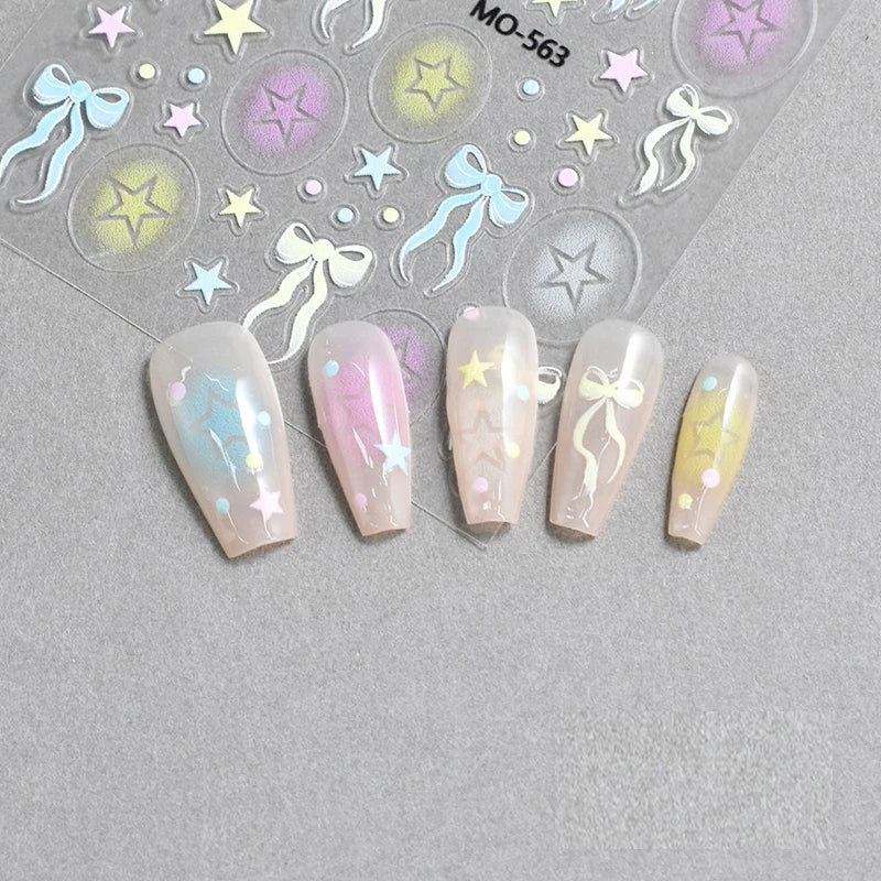 5D Embossed Nail Art Decals Elegant Petals Florals Daisy Flowers Leaves Adhesive Sliders Stickers For Manicure Tips Decoration