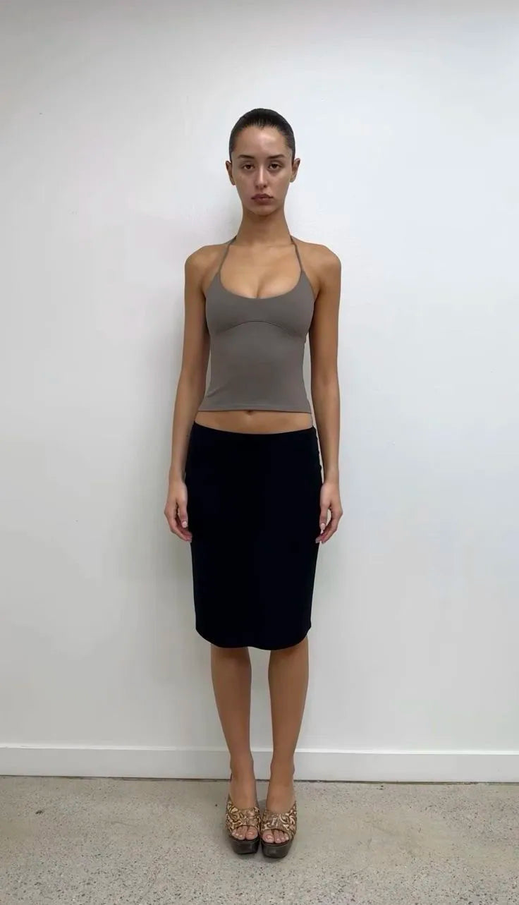 Tank Usd Dollar Print Skirt, Black Mid-Low Waist Bodycon Skirt, Double-Layer Rayon Fabric, Low-Waist Slimming Elastic Versatile Stylish Mid-Length Skirt