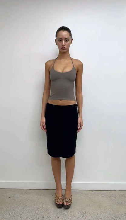 Tank Usd Dollar Print Skirt, Black Mid-Low Waist Bodycon Skirt, Double-Layer Rayon Fabric, Low-Waist Slimming Elastic Versatile Stylish Mid-Length Skirt