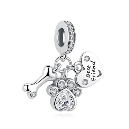 Original 925 Sterling Silver Charms Love Pets Dog Cat Paw Print Pendant Beads Fit Brand Bracelets Necklaces Women DIY Jewelry