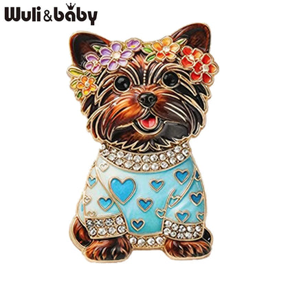 Wuli&baby Cute Sitting Dog Brooches For Women Unisex 4-color Wear Clothes Puppy Animal Party Casual Brooch Pin Gifts