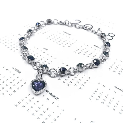 Women Silver Color Lucky Bracelet Female Blue Crystal Heart Charm Pulseras Bracelet Bridal Wedding Engagement Fine Jewelry Gift