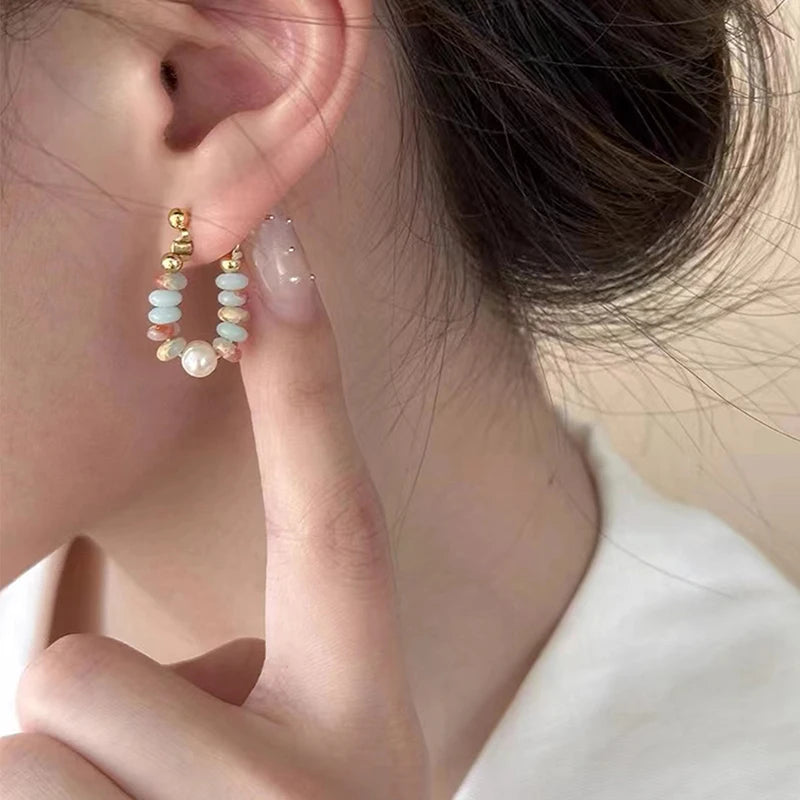 Vacation Style Design Natural Stone Beaded Pearl Pendant Earrings for Women and Girls 2024 Fashion Jewelry Unusual Accessories
