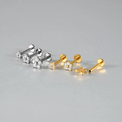 1/5PCS F136 Implant Titanium Earrings Stud,Trendy Flower Zirconia Cartilage Earrings,Tragus Conch Helix Piercing Jewelry