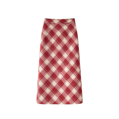 Plaid Woolen Skirts Women New Fashion 2026 Autumn Winter High Waisted Straight Midi Skirts Woman Preppy Style Retro Long Skirt