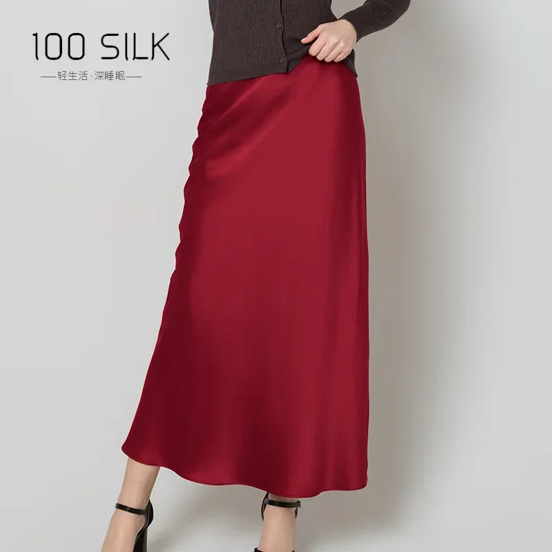 22mm Heavy Silk Skirt Spring and Summer 100% Mulberry Silk Glossy Long Hip Skirt Elastic High Waist Thin Fishtail Skirt