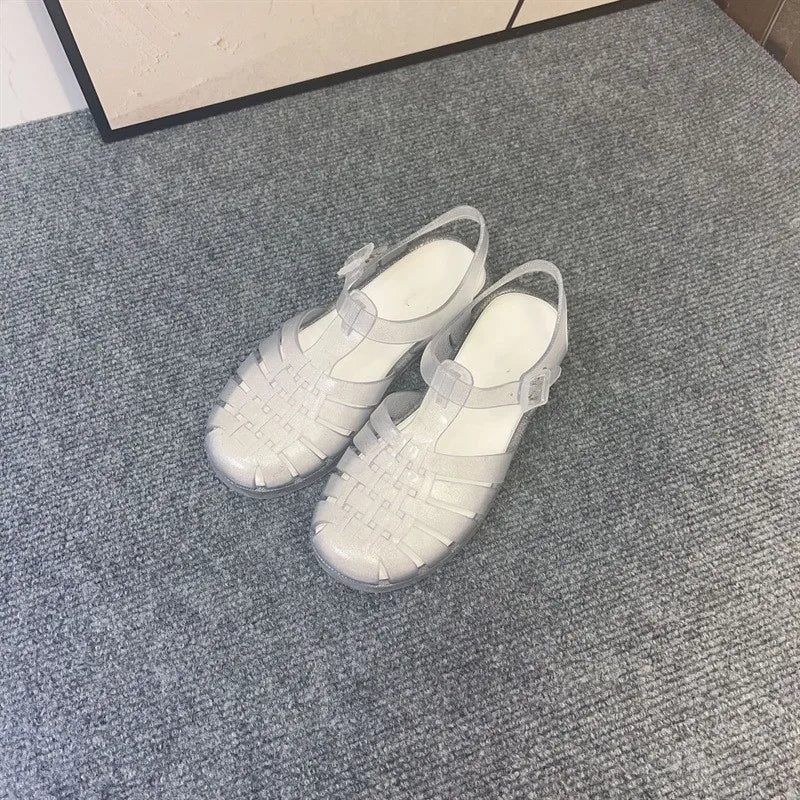 Hot Sale New Ladies Jelly Shoes Girl Hollowed Out Flat Roman Beach Shoes Classical Women Summer Mini Melis Sandals Retro SM128