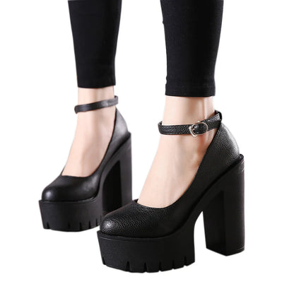 Spring Autumn Casual High Heels Shoes Sexy Chunky Heel Platform  Shoes White Black Size 42 Single shoes