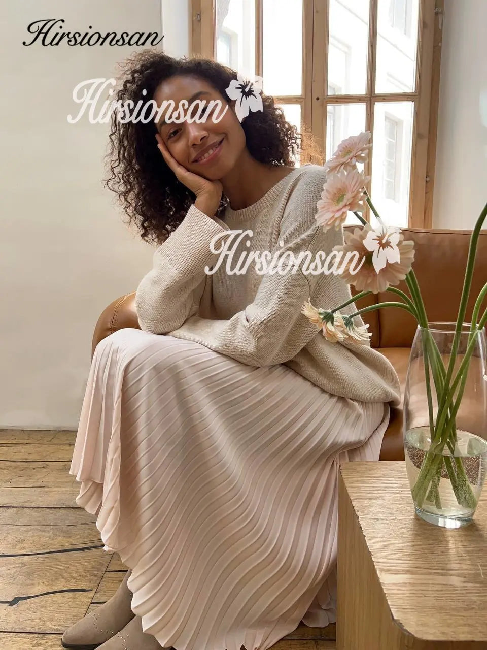 Hirsionsan Pleated Skirts Women 2023 Autumn New  Korean Fashion Vintage Solid A Line Skirt for Lady Chic Elegant Midi Skirt