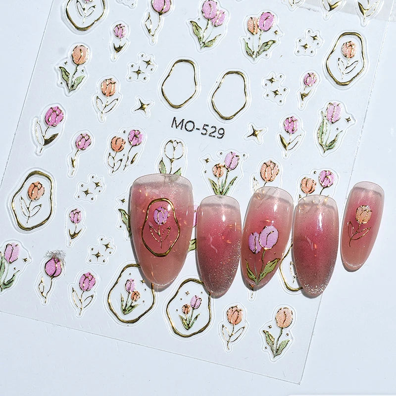 5D Embossed Nail Art Decals Elegant Petals Florals Daisy Flowers Leaves Adhesive Sliders Stickers For Manicure Tips Decoration