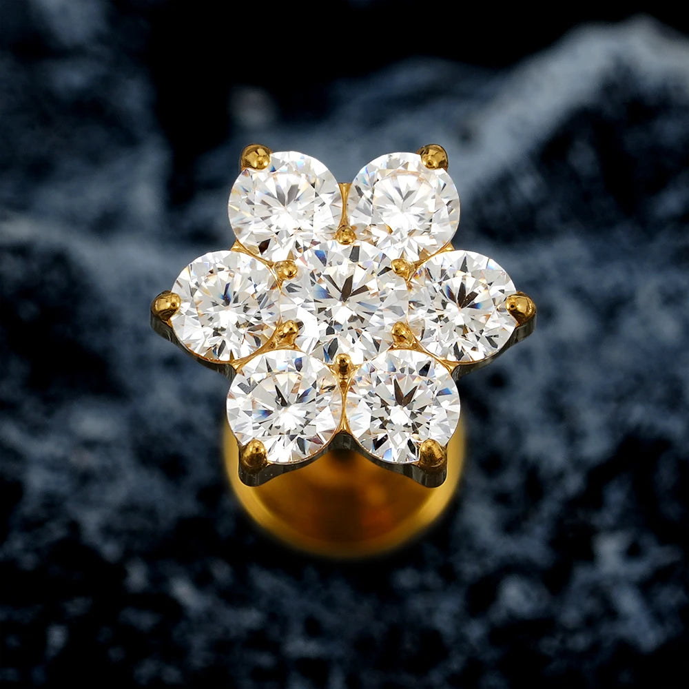 Right Grand ASTM F136 Titanium 16G Tiny Flower CZ Stud Earring Tragus Helix Rook Conch Labret Stud Flat back Cartilage Piercing