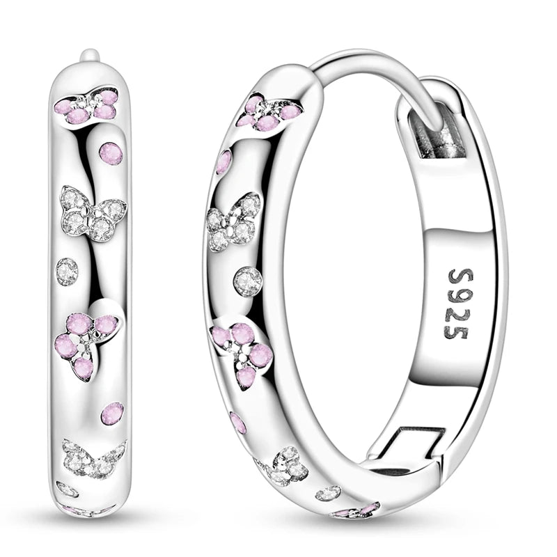 Original 925 Sterling Silver Hoop Earrings Women's Fashion Jewelry Butterfly Iris Lily of the Valley Tulip Flower Luxury Earring