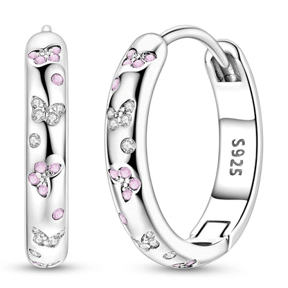 Original 925 Sterling Silver Hoop Earrings Women's Fashion Jewelry Butterfly Iris Lily of the Valley Tulip Flower Luxury Earring