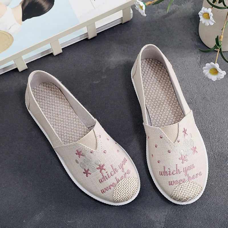 Breathable Mesh Lightweight Casual Shoes Women Fashion Women Slip on Flats Print Fisherman Shoes on Flats Shoes Zapatos De Mujer