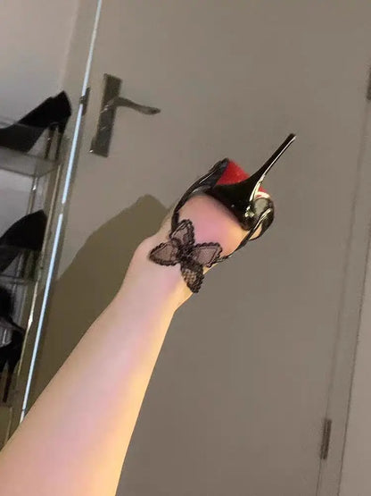 Sexy Lace Bowknot Thin High Heels Women Fish Mouth Elegant Designer Striptease Banquet Dress Shoes Fashion Brand Sandals Women