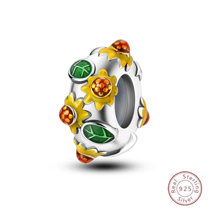 Spring Day 925 Sterling Silver Sunflower Azalea Peony Butterfly Flower Charms Beads Fit 3mm Bracelets DIY Fine Jewelry Making