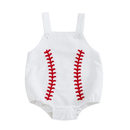 Citgeett Summer Infant Baby Girls Boy Bodysuit Overalls Baseball Embroidery Sleeveless Jumpsuit Suspender Pants Clothes