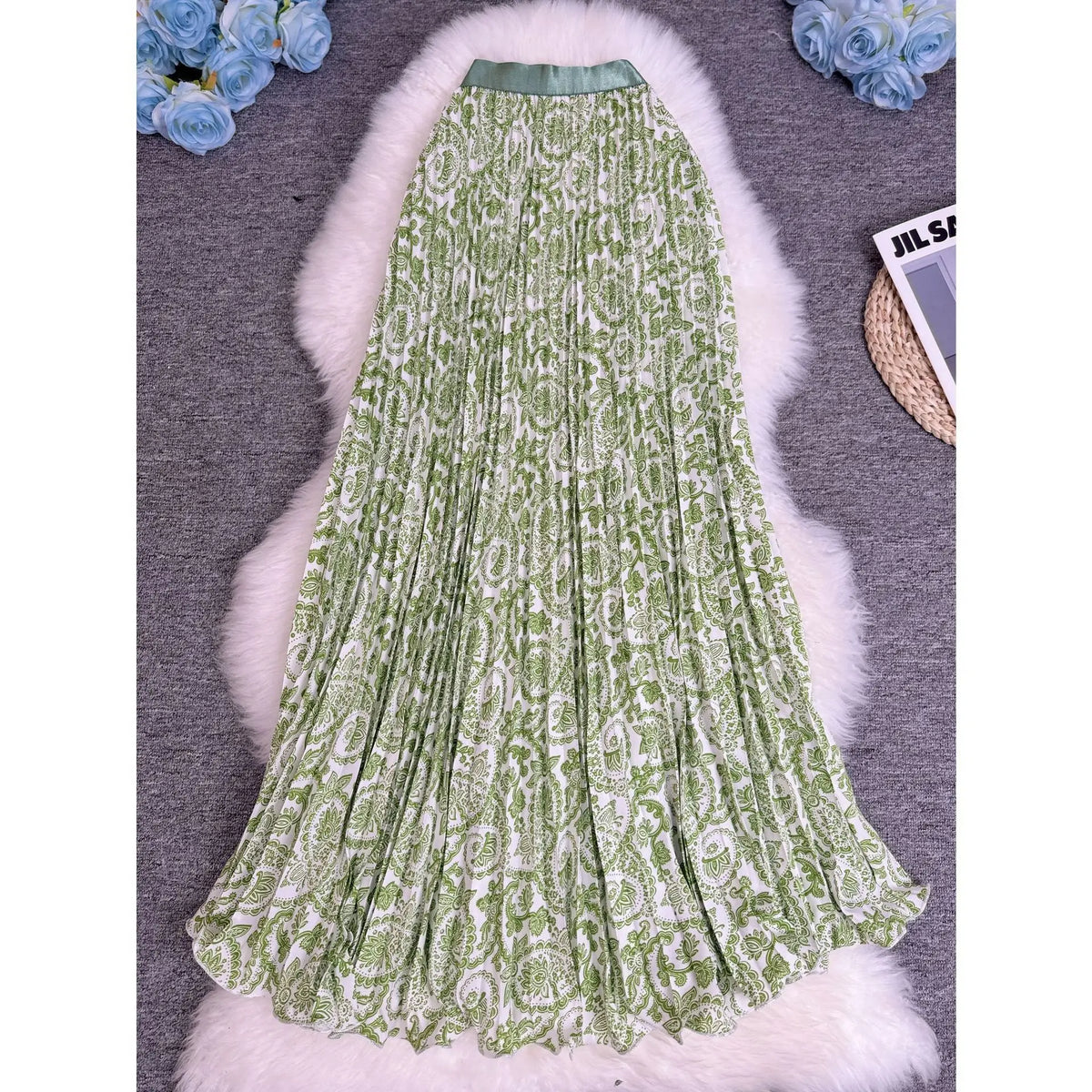 Polka Dot Print High Elegant A-line Pleated Long Skirt For Women 2025 Spring autumn Office Lady Casual Leopard Skirts