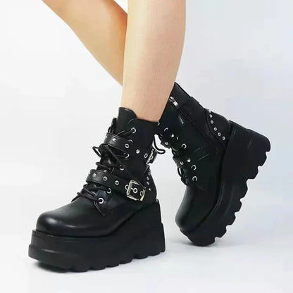 Women's Lace-Up Buckle-Detail Platform Boots