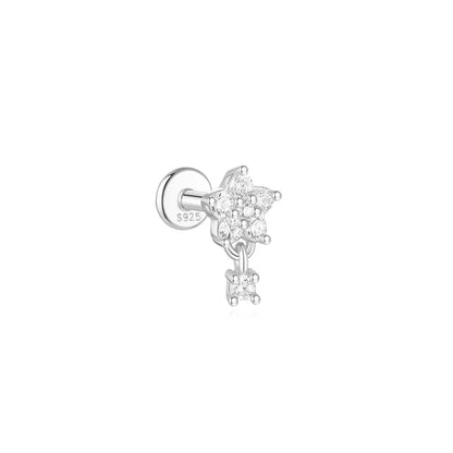 AIDE 925 Sterling Silver Shiny Hollow Lotus Flower Crown Flat Back Internal Thread Piercing Earring For Women INS Dainty Luxury
